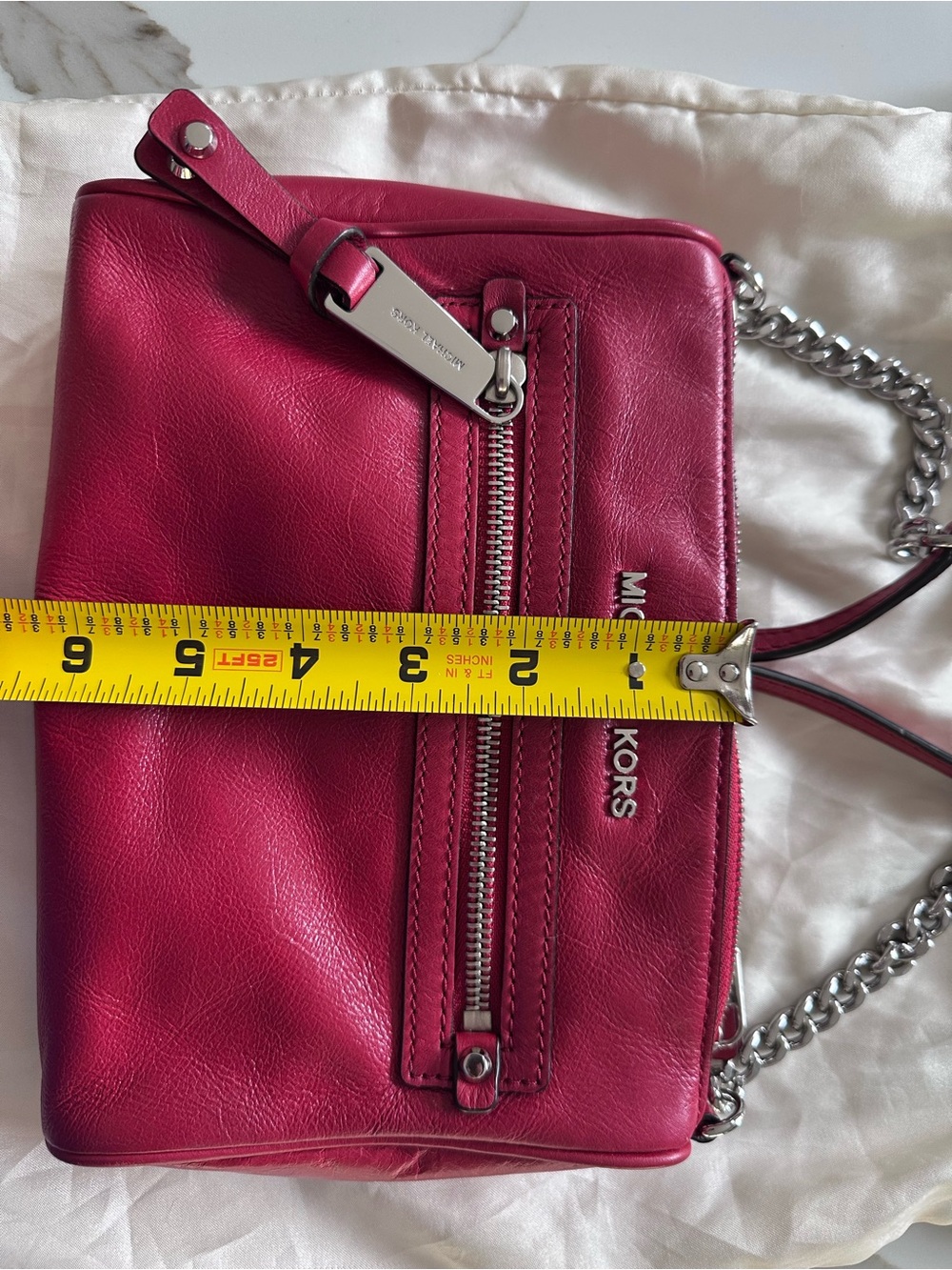 Michael Kors Cherry Red Leather Crossbody with Chain Strap - Picture 6 of 6